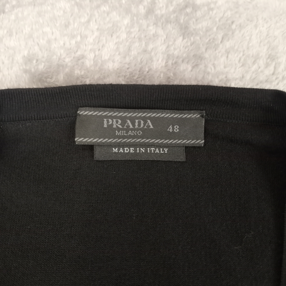 PRADA Women's  navy wool long sleeve V-neck classic sweater IT48  small - Picture 11 of 16